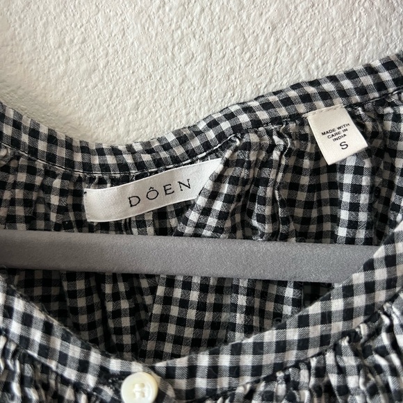 Doen June Top Blouse La Maddalena Gingham Black White Size Small - Picture 6 of 7